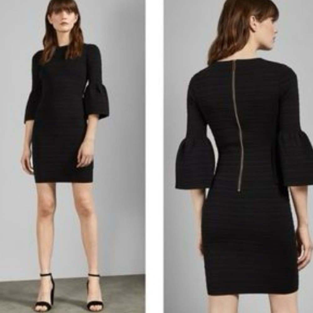Ted Baker black ribbed dress. New with Tags.